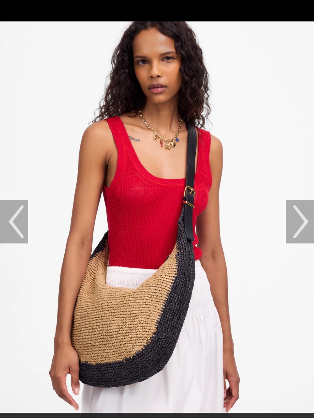 Madewell Essential Curve Woven Two-Tone Shoulder Bag in Tan and Black